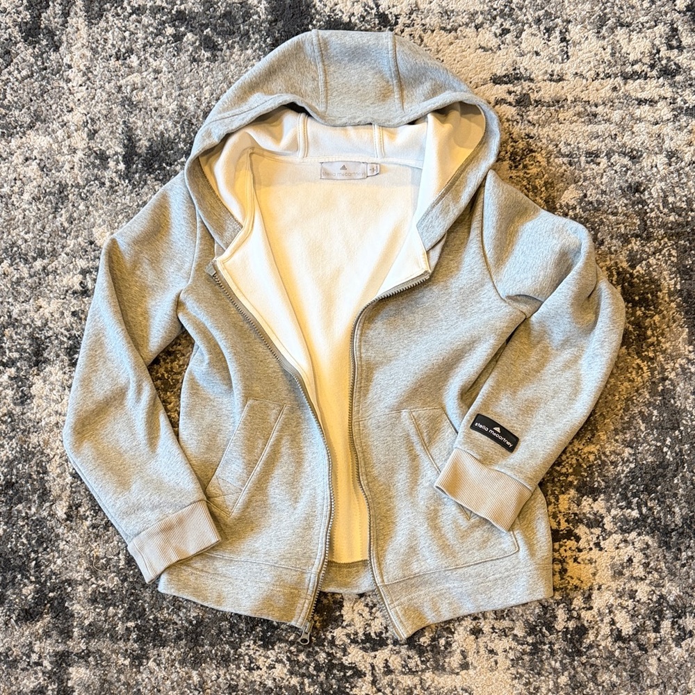 Stella McCartney S Grey Athleisure Hooded Sweatshirt Zip-up pockets adjustable